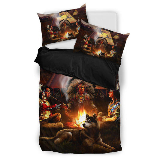 WelcomeNative Native American By Campfire Bedding Set, 3D Bedding Set, All Over Print, Native American