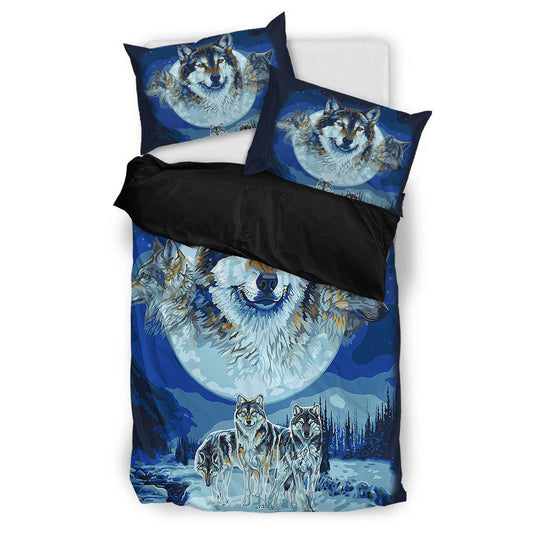 WelcomeNative Blue Native Wolf Bedding Set, 3D Bedding Set, All Over Print, Native American