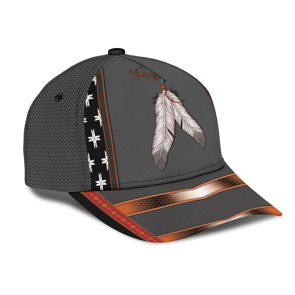 WelcomeNative Grey Native Feathers Cap, 3D Cap , All Over Print Cap