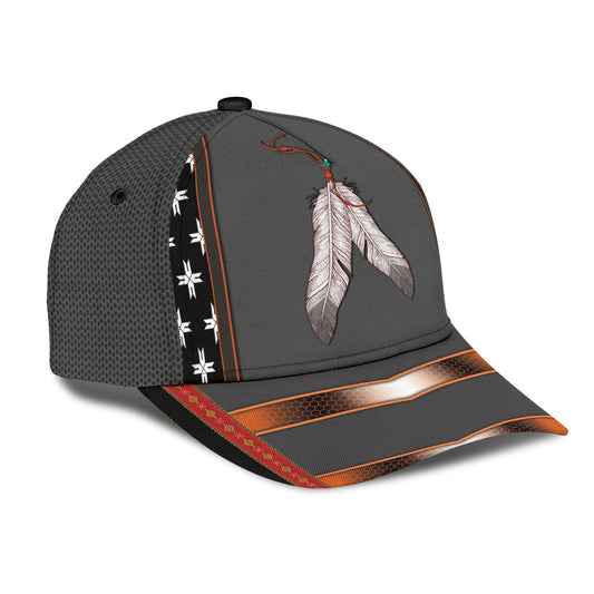 WelcomeNative Grey Native Feathers Cap, 3D Cap , All Over Print Cap