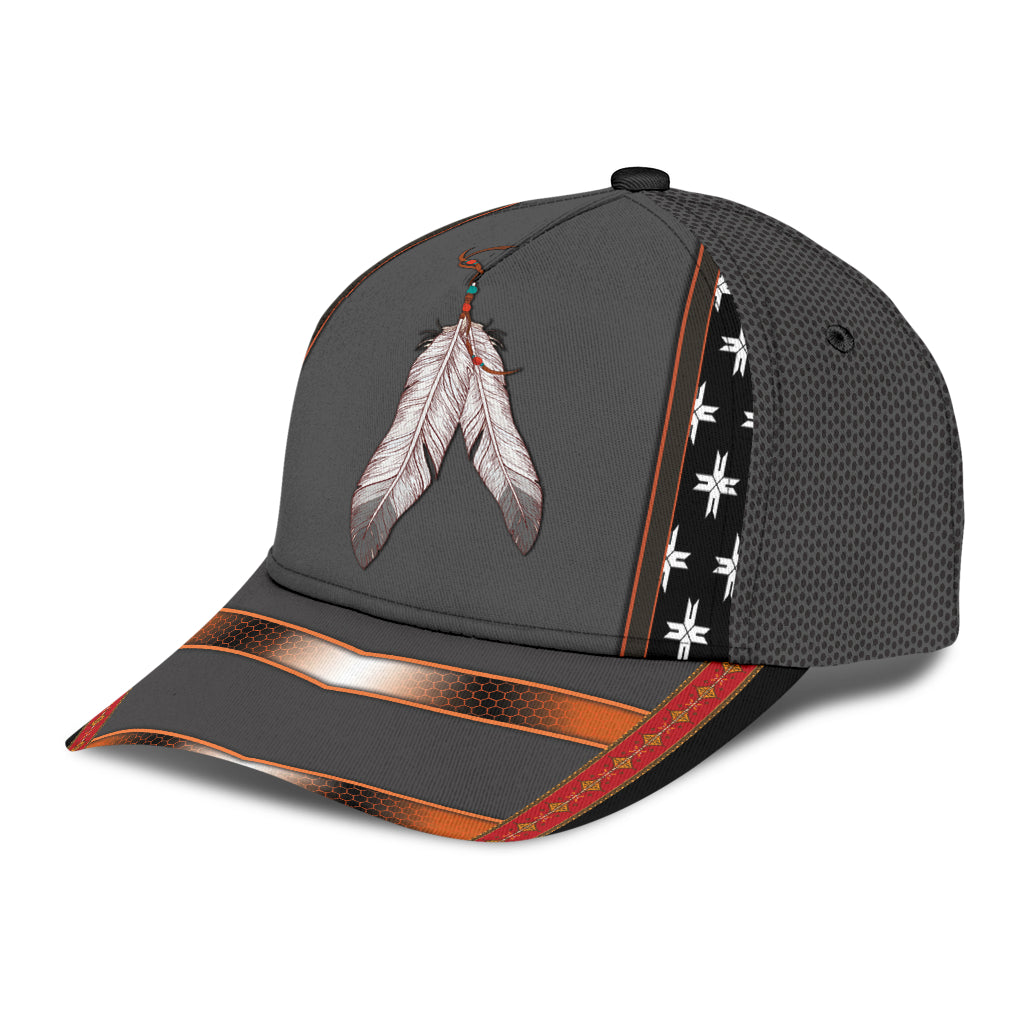 WelcomeNative Grey Native Feathers Cap, 3D Cap , All Over Print Cap