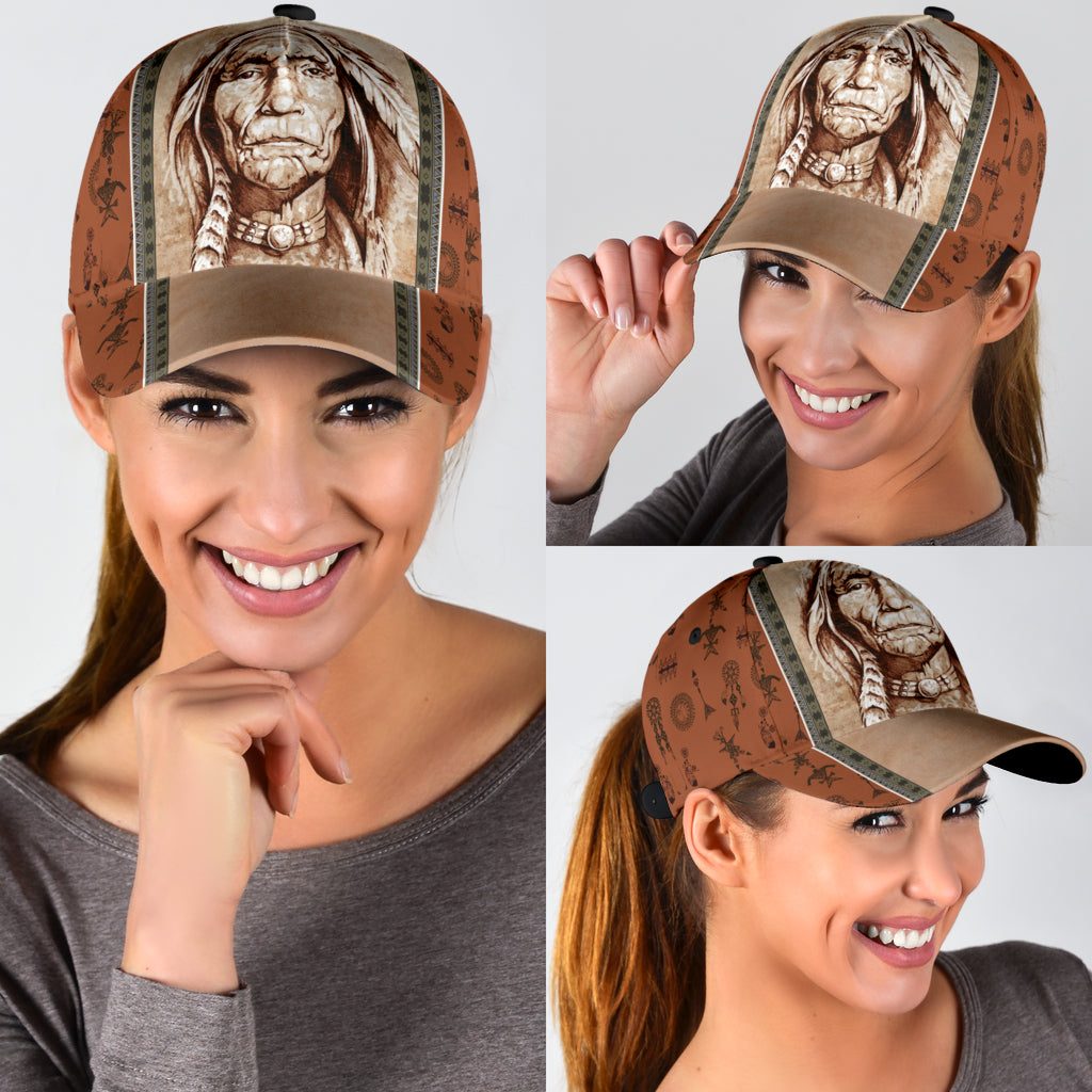 WelcomeNative Brown Native American Cap, 3D Cap , All Over Print Cap