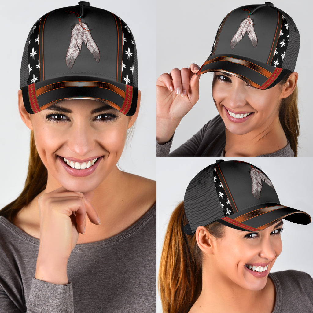 WelcomeNative Grey Native Feathers Cap, 3D Cap , All Over Print Cap