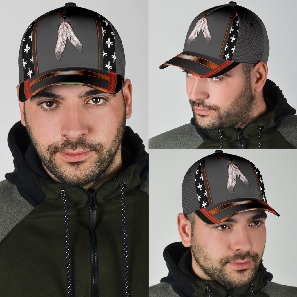 WelcomeNative Grey Native Feathers Cap, 3D Cap , All Over Print Cap
