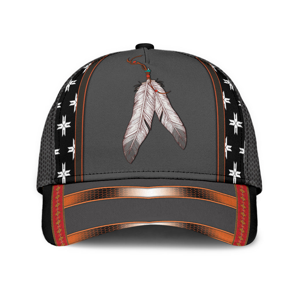 WelcomeNative Grey Native Feathers Cap, 3D Cap , All Over Print Cap