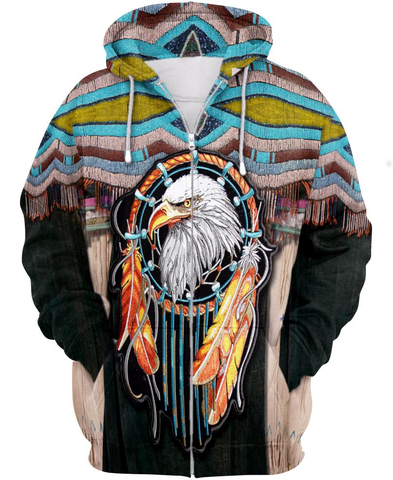 WelcomeNative Dreamcatcher Eagle Hoodie Dress, 3D Hoodie Dress,All Over Print Hoodie Dress