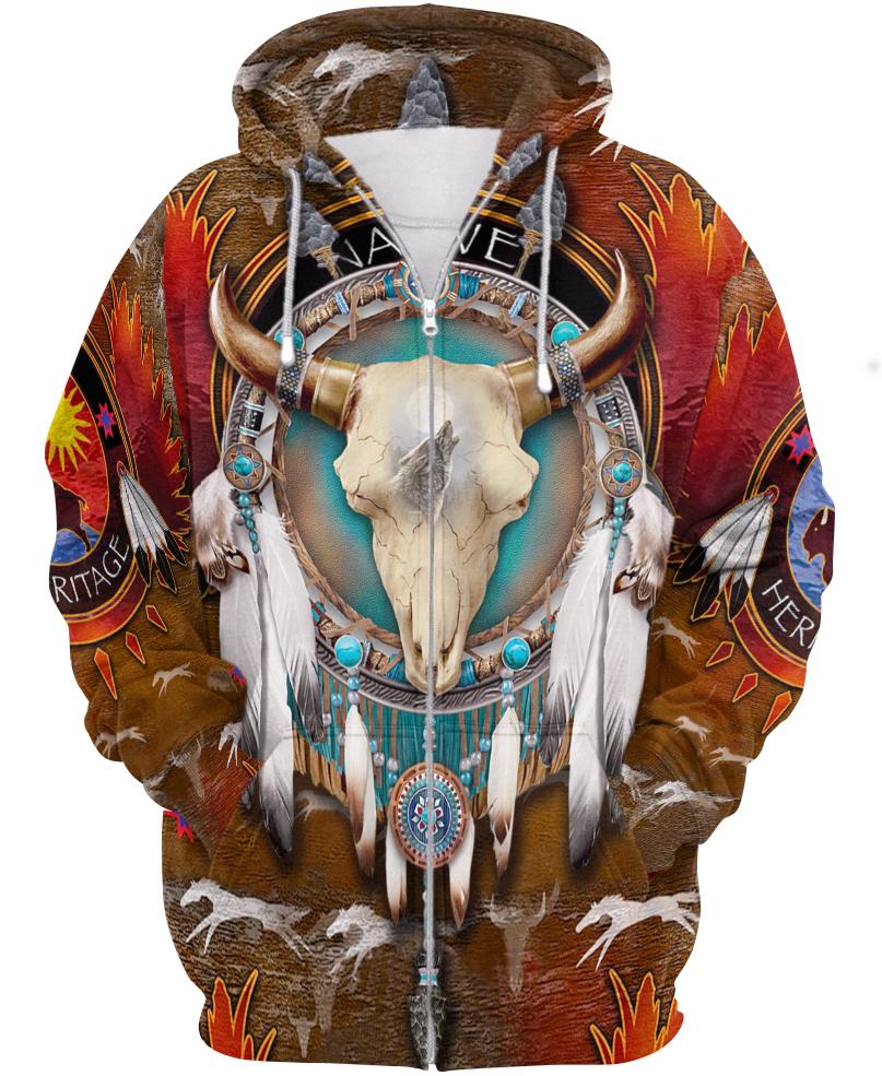 WelcomeNative Native Bison Skull Hoodie Dress, 3D Hoodie Dress, All Over Print Hoodie Dress