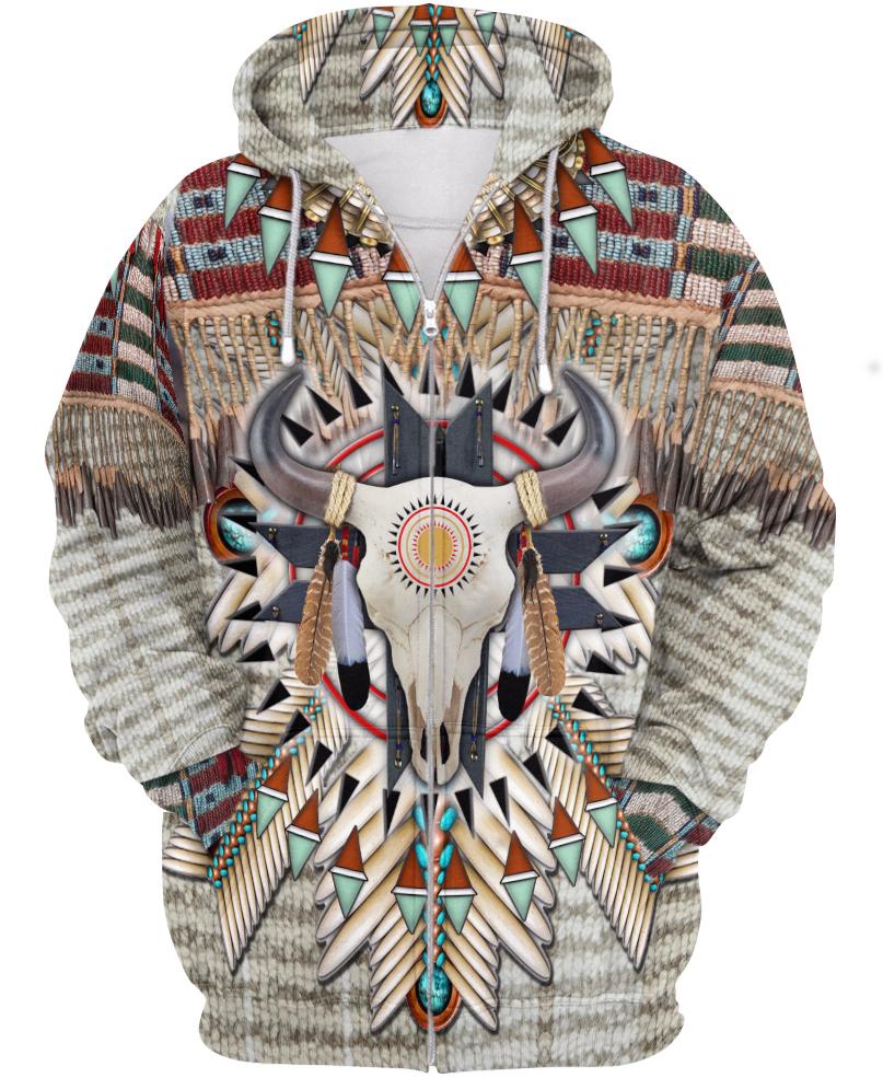 WelcomeNative Buffalo Head Motifs 3D Hoodie, All Over Print Hoodie, Native American